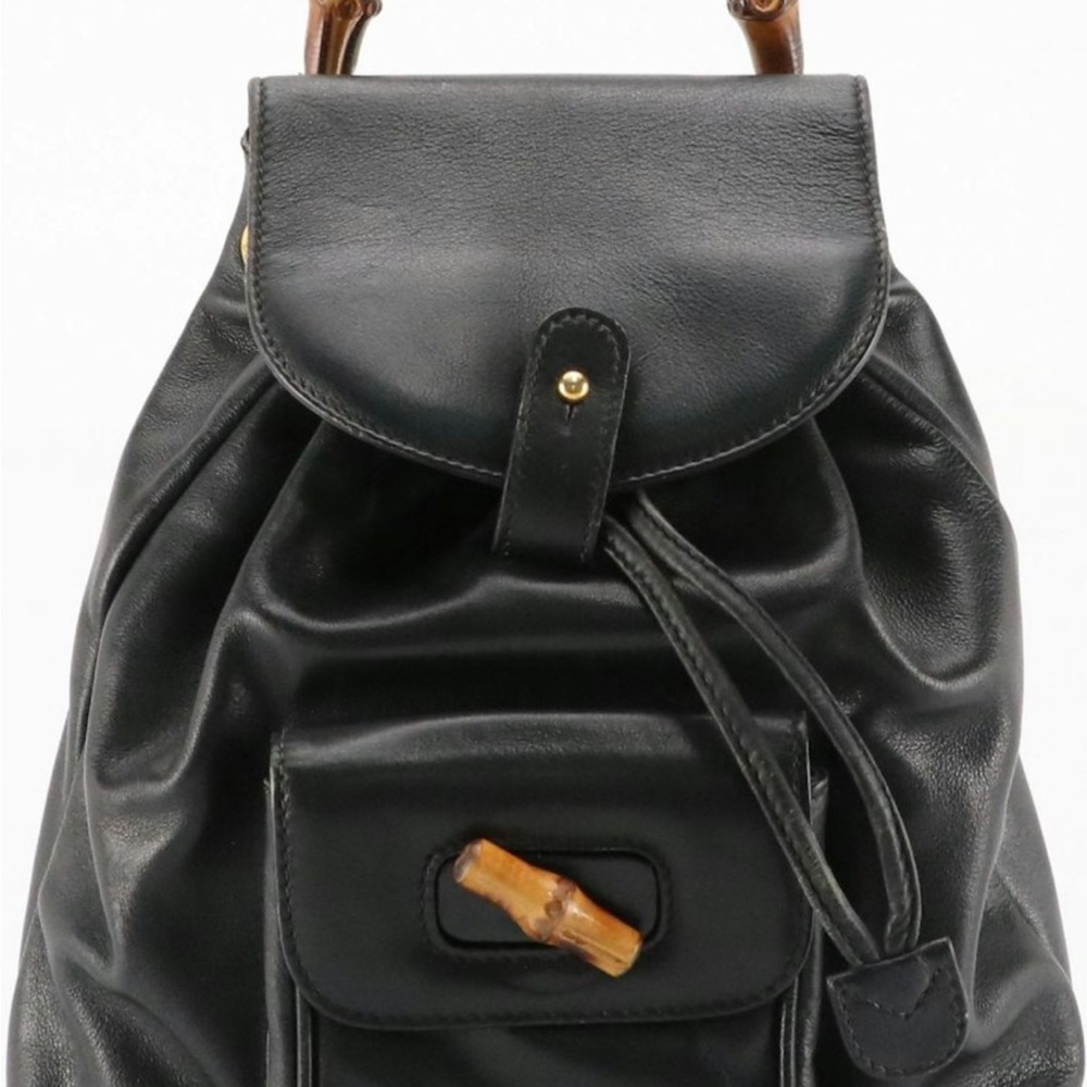 Vintage 90s Gucci Bamboo Backpack Black Leather